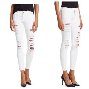 FRAME Le Skinny de Jeanne Distressed White Mid-Rise Jeans